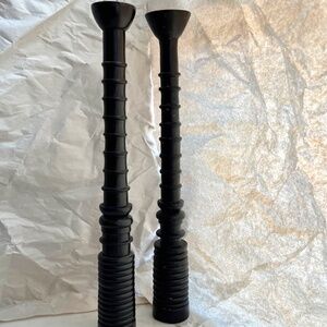 Tall Hand Turned Pair of Vintage Ebony Candle Sticks